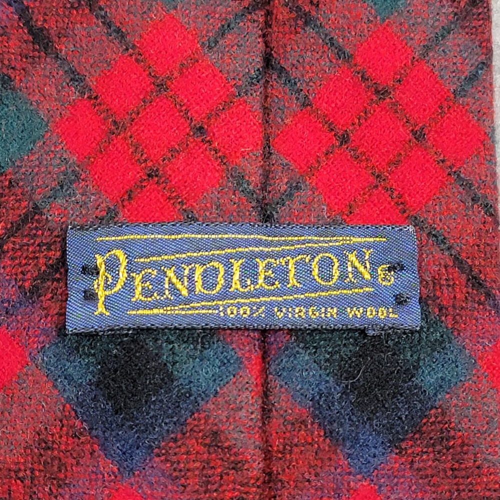 Vintage Pendleton Necktie Tartan Plaid 100% Virgin Wool Red Green Navy Men's Tie - Picture 3 of 8